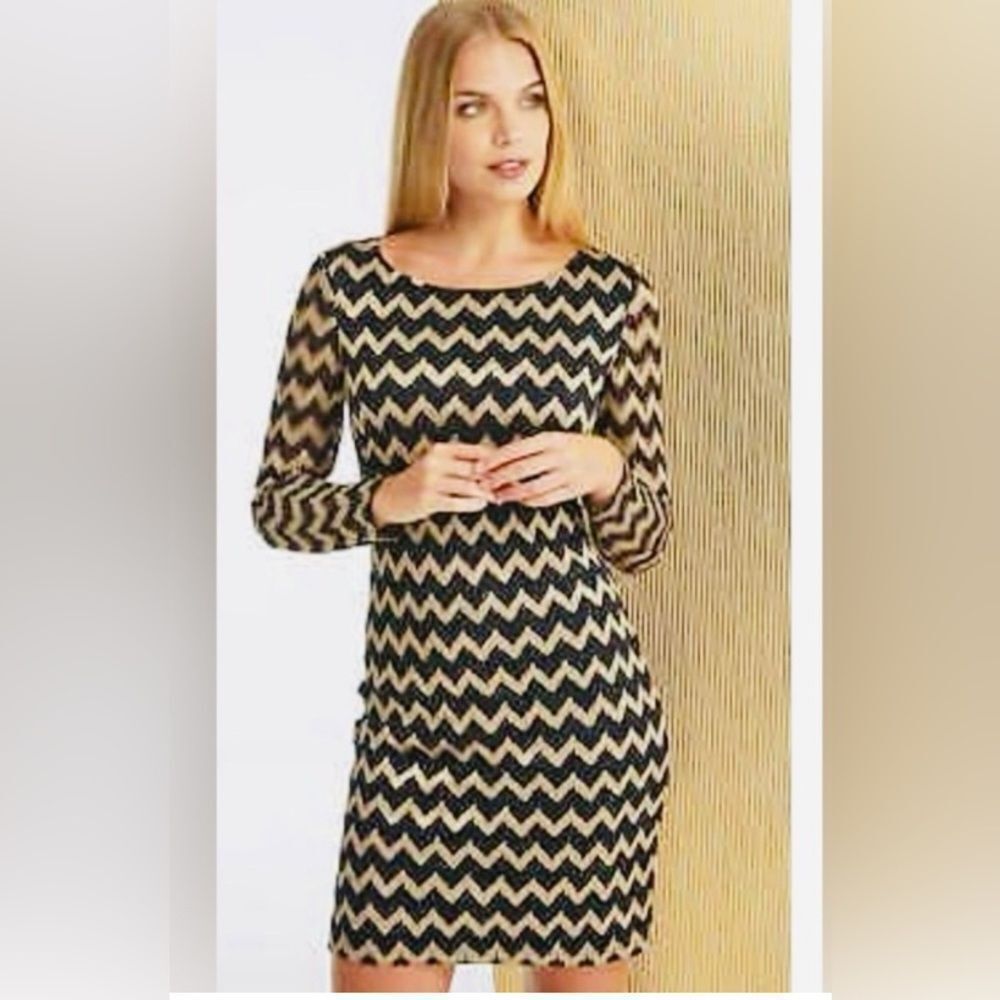 🛍️Nine West Black and Gold Chevron Lace Cocktail Dress Size 6 NWT